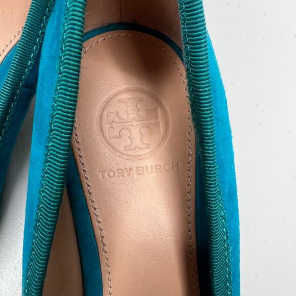 Tory Burch Teal Suede Chelsea Ballet Wedges Size 7 - Picture 3 of 9